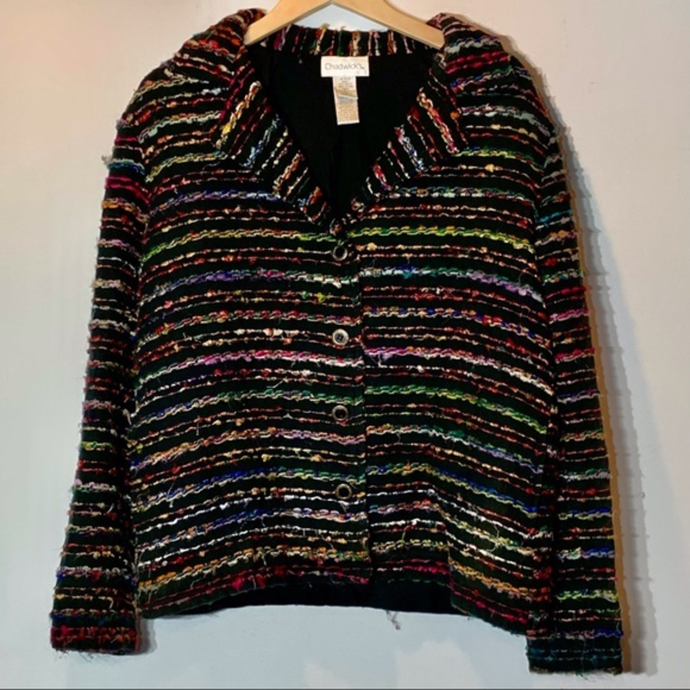 EUC Chadwicks‎ Woven Cotton Blend Black and Multicolor Button Up Blazer Jacket